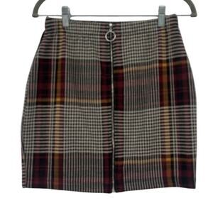 Y2K Rainbow Plaid Mini Skirt Sz L Grunge Houdstooth Punk Preppy Clueless USA 90s